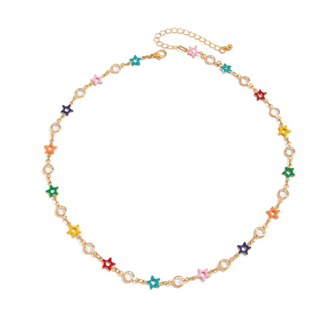 Hip-Hop Niche Colorful Pentagram Crystal Necklace for Men High-End Niche Collarbone Chain Men's Jewelry