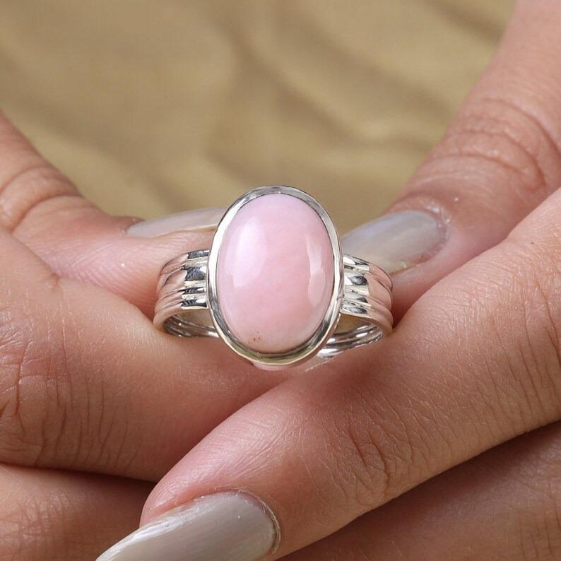 Pink Opal Gemstone Ring, Solid 925 Sterling Silver, Handmade Ring, Designer Ring, Bezel Ring, Birthday Jewelry