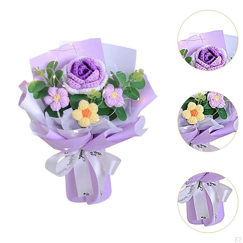 Crochet Flower Bouquet Artificial Flowers Home Decoration Knitting Mother Day Gift for Birthday