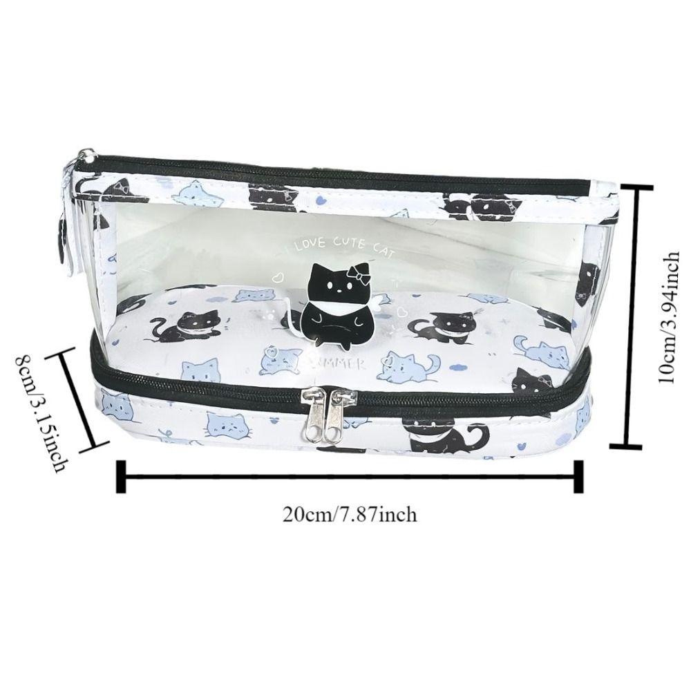 Cartoon Student Pencil Pouch Canvas Stationery Storage Bag Simplicity Transparent Pencil Case  Girl