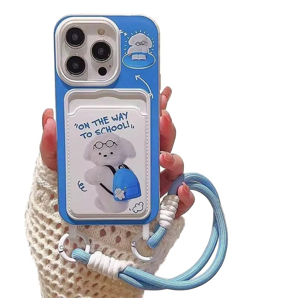 Lanyard Card Holder Mobile Phone Case Blue Backpack Bear Airbag Anti-fall Simple High-end Soft Edge Fashionable Lanyard Mobile Phone Case