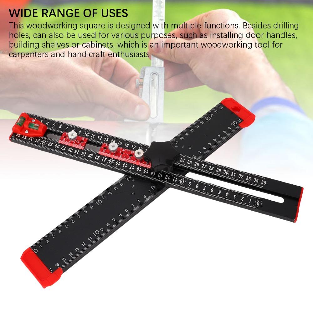4 in 1 Drilling Position Ruler Metric T Square Multi Angle Measuring Tool Drawer Door Installation