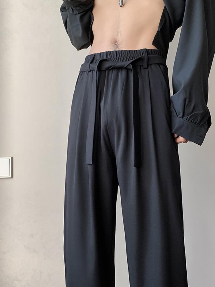 Брюки из итальянского драпированного ледяного шелка в стиле британских яппи с завязками