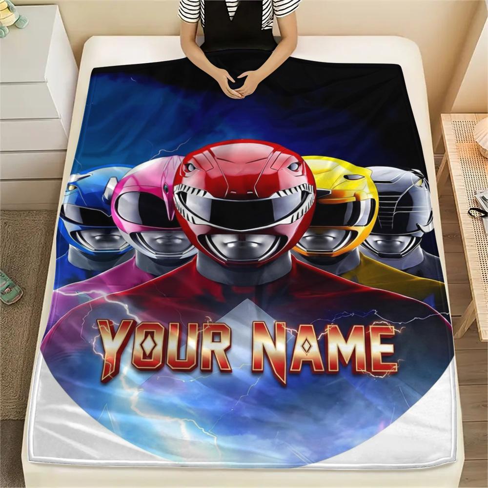 1PC Power Rangers Adventure Custom Name Patterned Flannel Blanket Suitable For All Seasons For Home Decor Warmth And Comfort Gifts Holiday Present