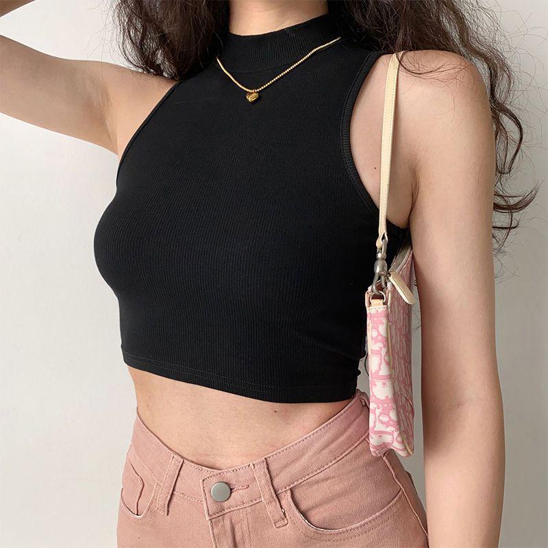 Женский укороченный топ без рукавов в европейском и американском стиле с завышенной талией