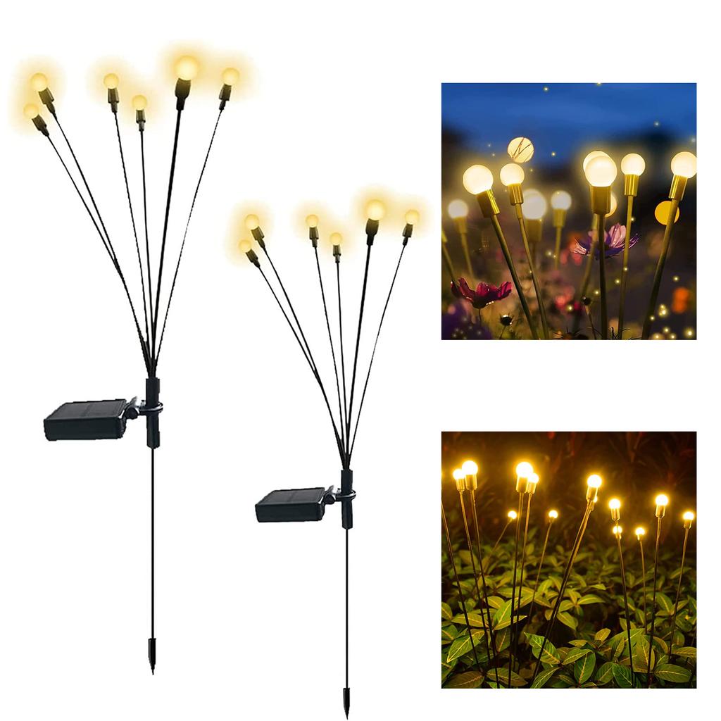 2 Packs 6-head Solar Swaying Firefly Lamps Intelligent Light Control Outdoor Waterproof Ground Plug
