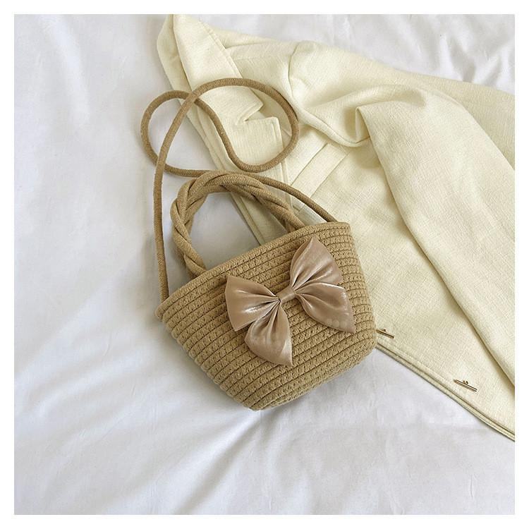 Trendy Woven Straw Bucket Bag With Bow Fashionable Casual Handbag For Women 2023