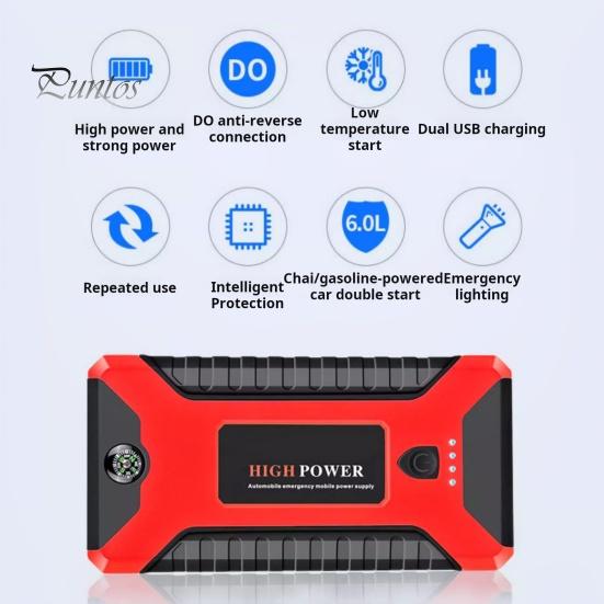 Multifunctional Car Battery Jump Starter with LED Flashlight Easy To Use 12V Portable Power Pack Battery Booster Jump Box