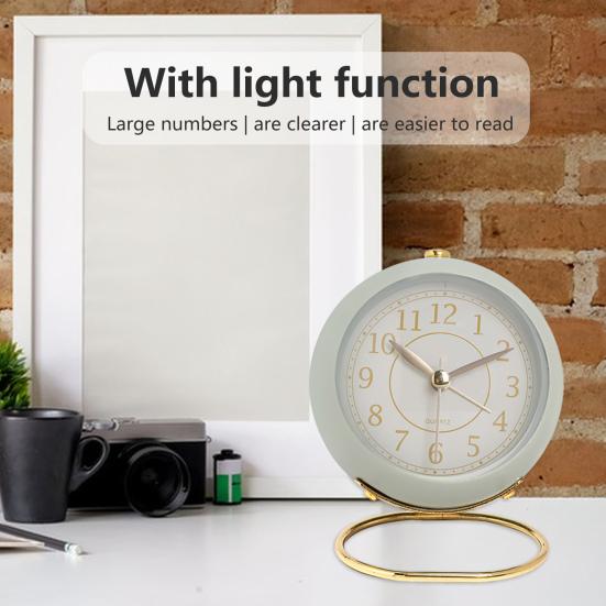 Analog Alarm Clock with LED Light Non-Ticking Battery Operated Bedroom Desktop Digital Quartz Clock Children Students Gift