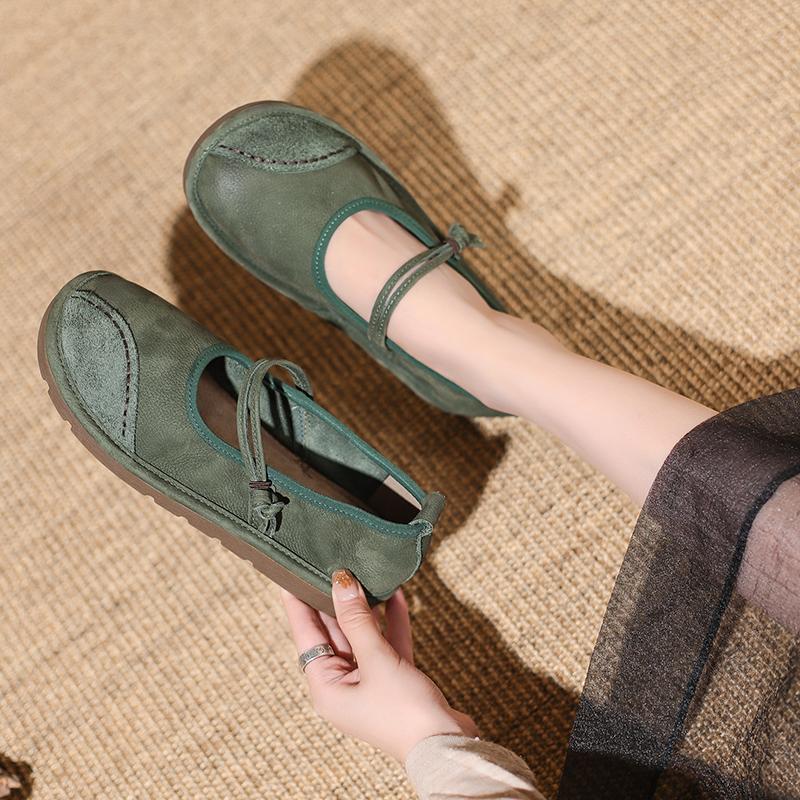 Fashion Leisure Women's Shoes Round Toe Retro Soft Sole Summer New One Line Buckle Fashion Mom Single Shoes Women's Flat Shoes