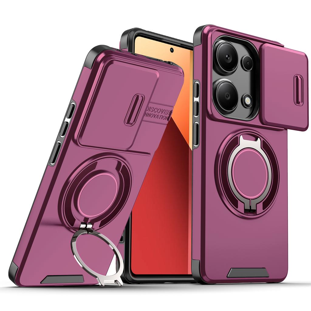 Магнитный металлический кольцевой держатель Бронированный чехол для Xiaomi Redmi Note 13 5G Note13 Pro 4G 14S Сдвижное окно Защита объектива Чехол для телефона