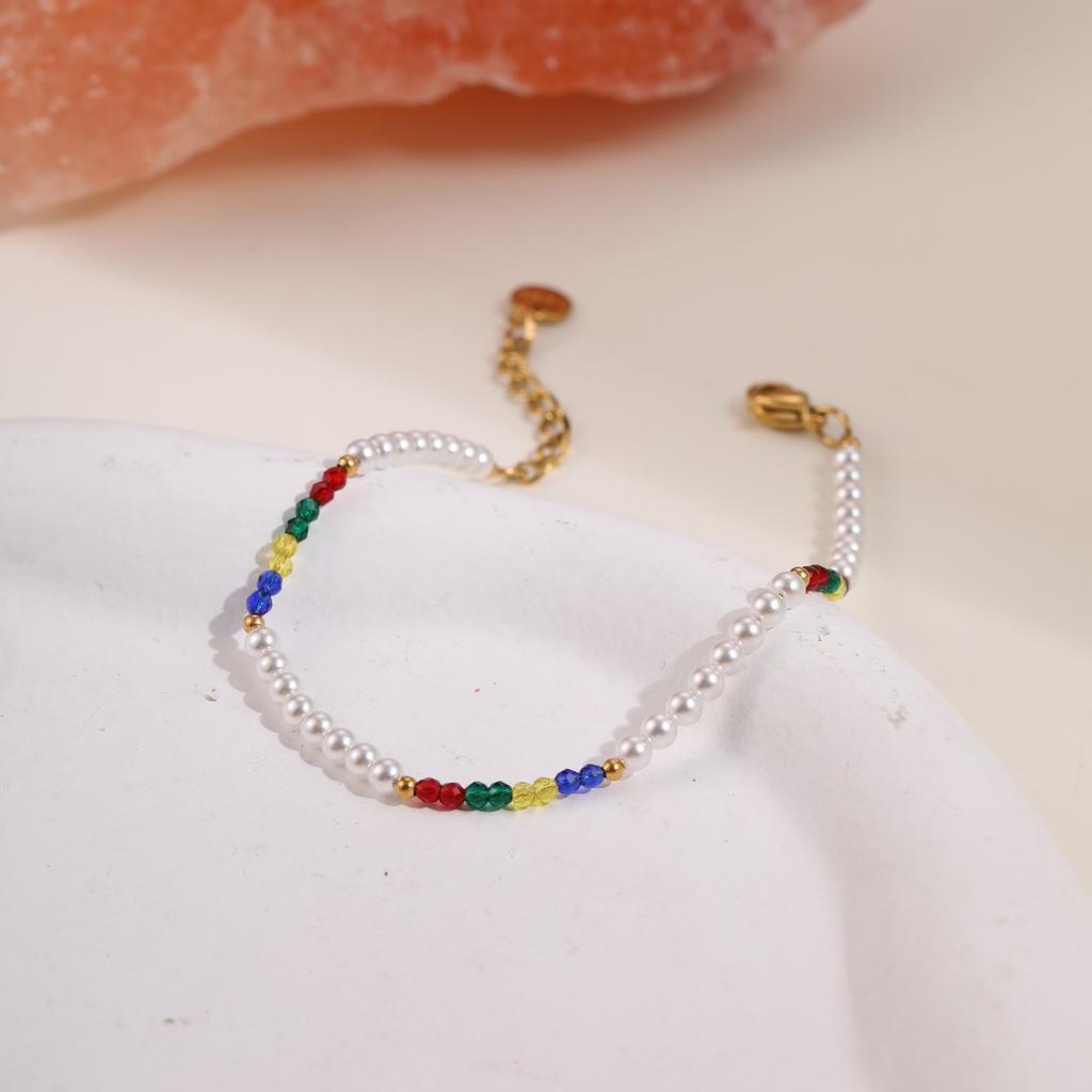 GEMCHIC Women's Colorful Crystal Beaded Bracelet Set Stainless Steel Fashion Jewelry