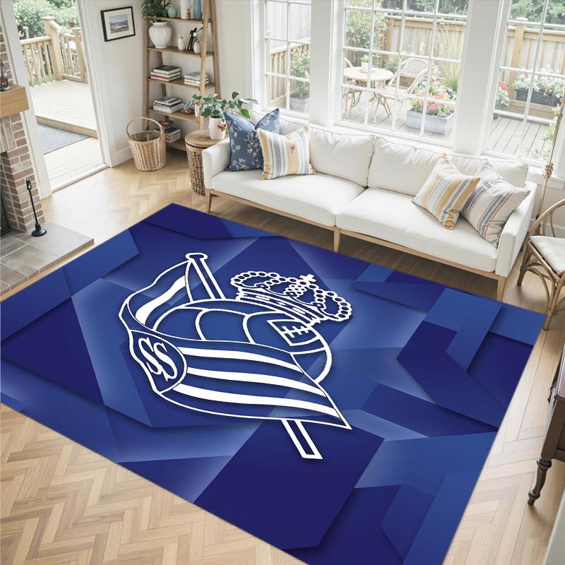 Real Sociedad FC Design Crystal Velvet Carpet Cozy Non?Slip Printed Rug For Bedroom Living Room Entrance
