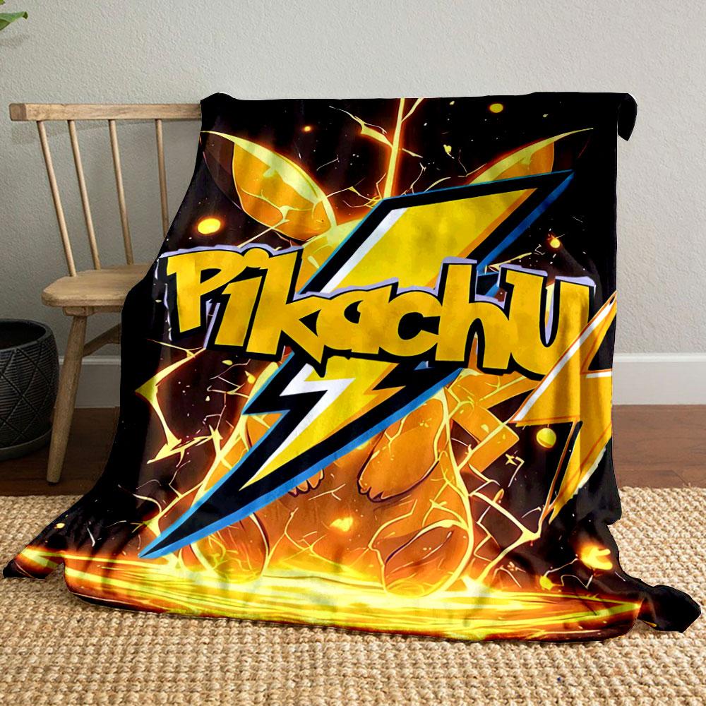 Yellow lightning bolts and glowing effects surrounding Pikachu text art. for all seasons blanket lunch break throw gift