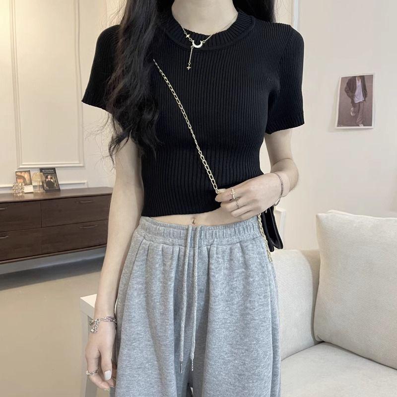 Women's Summer 2025 Stylish Ice Silk Slim Knit Short-Sleeve T-Shirt