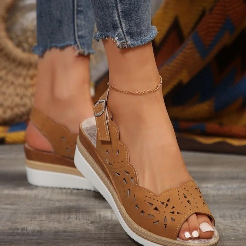 Summer Women's Peep Toe Wedge Sandals New Retro Paltform Casual Sandals for Women Outdoor Beach Shoes Ladies Heeled Sandalias