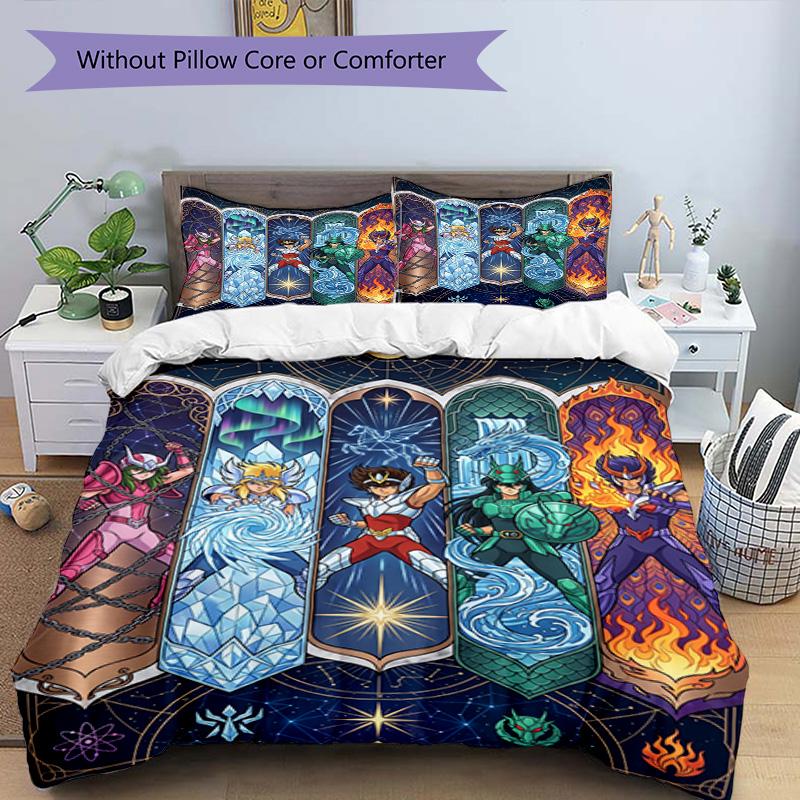 3pcs Duvet Cover Set (1*Duvet Cover + 2*Pillowcase, Without Core), Saint Seiya Print Bedding Set, Bedroom Decor, All‑Season, Birthday Gift