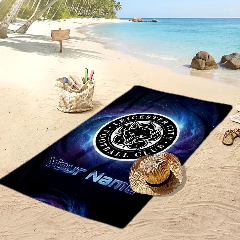 Leicester City Personalized Printed Beach Towel Soccer Logo Support Custom Name Text Absorbent Towel For Sport Travel Special Gift