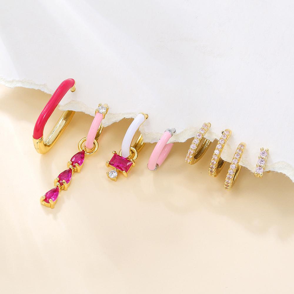 Stainless Steel Zircon Geometry Dangle Earring 18K Gold Plated Huggie Women's Earring Ear Clip Piercing Jewelry pendientes mujer