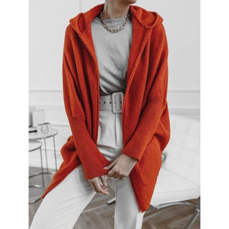 Женский осенне-зимний вязаный джемпер большого размера с карманами и капюшоном, темпераментный пригородный вязаный джемпер