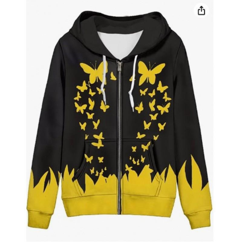 3D Printed Zip-Up Hoodie Women Streetwear Casual Sweatshirt