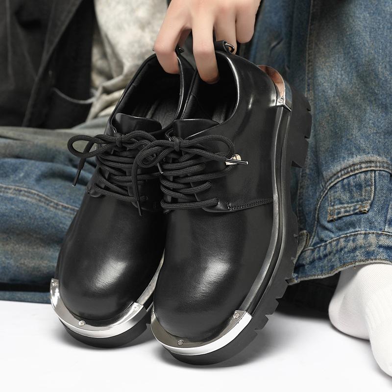 Fashion 2025 Autumn Casual Business Leather Shoes for Men Height-increasing Big Head Derby Men's Shoes Fashion Black Platform Shoe Man