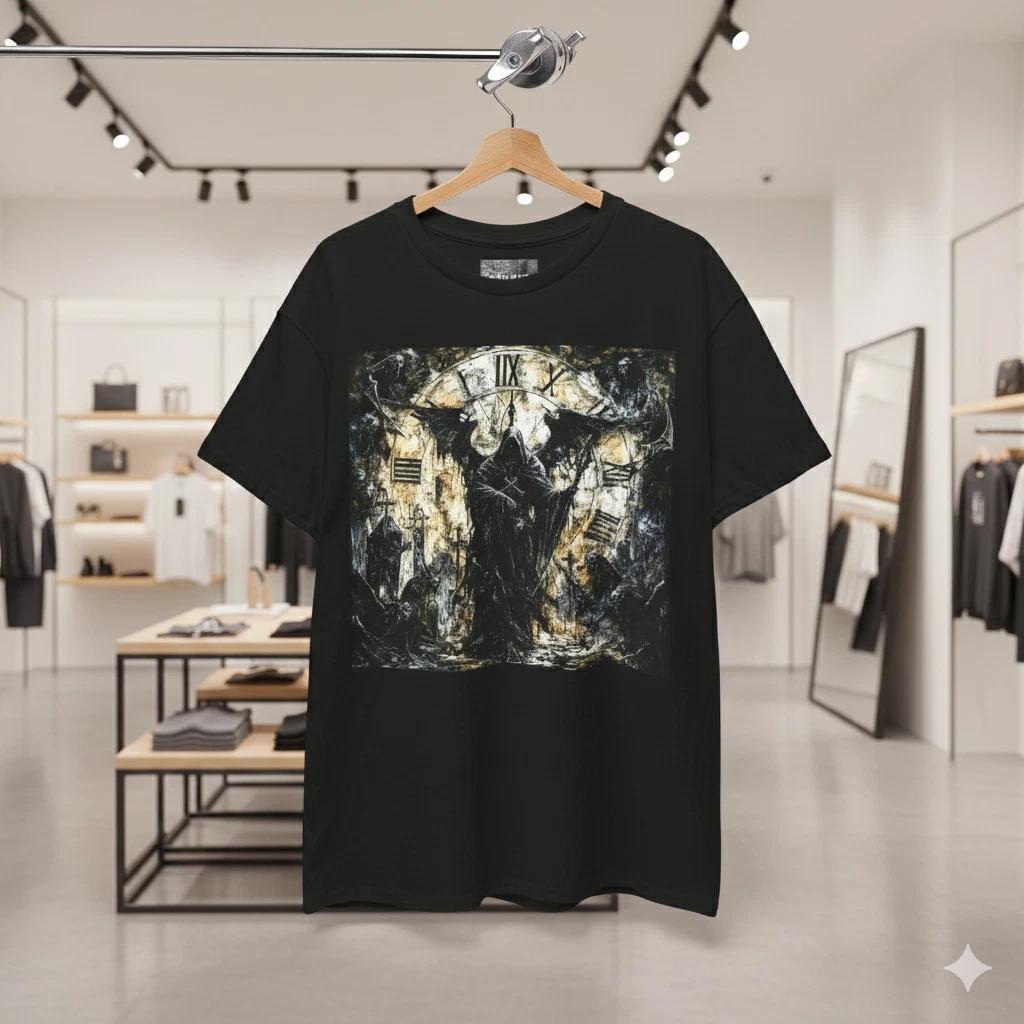 Grim Reaper Clock Gothic Art T-Shirt Dark Fantasy Horror Black Tee - S197