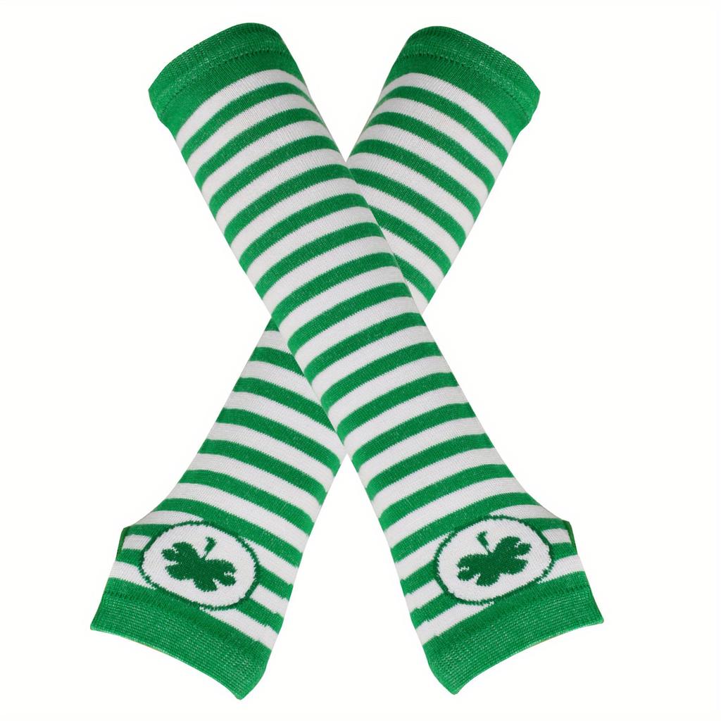 Long Glove Arm Cover Classic Pink Black and White Striped Fingerless Elbow Gloves Warmer Knitted Wristband