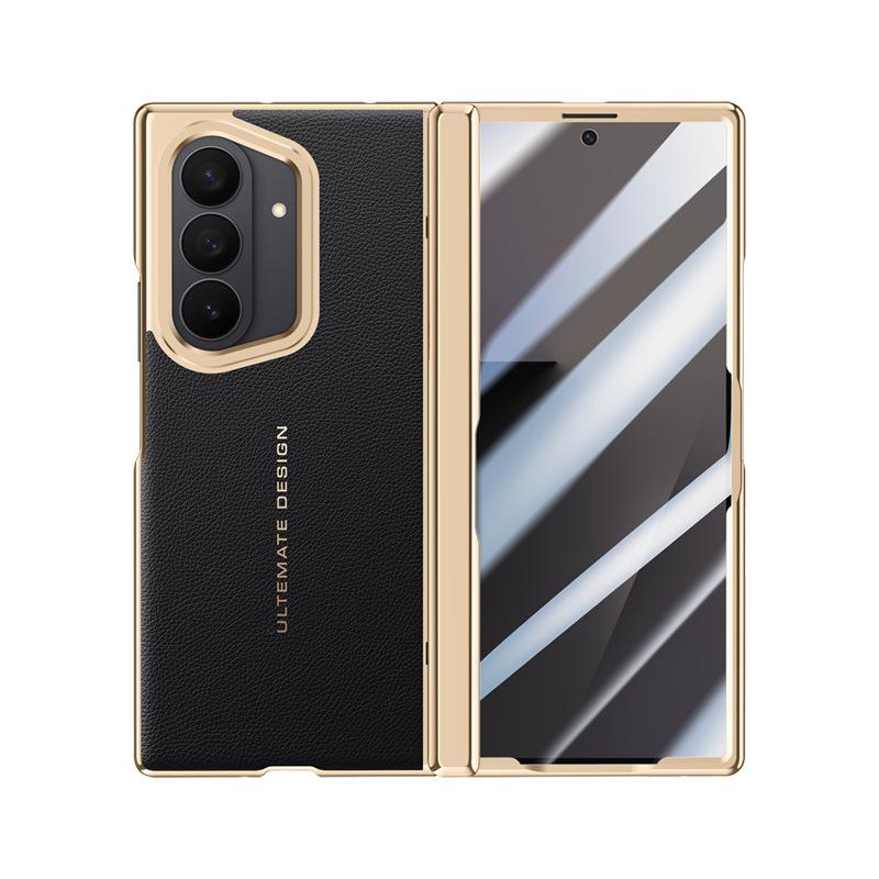 Применимо к чехлу-пленке для мобильного телефона Samsung zfold7, встроенный кронштейн для объектива, гальваническое покрытие, всесторонний противоударный чехол из кожи с центральным шарниром ZFold7
