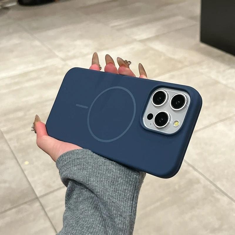 Жидкий силиконовый чехол Magsafe для iPhone 11 12 13 14 15 16 Pro Max Plus Магнитное беспроводное зарядное устройство Противоударный бампер