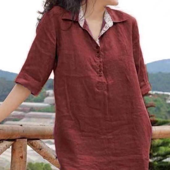 Женское платье, свободное, с рукавами три четверти, однотонное, с лацканами, до колена, мягкое, трапециевидное, повседневное, весна-лето, платье миди