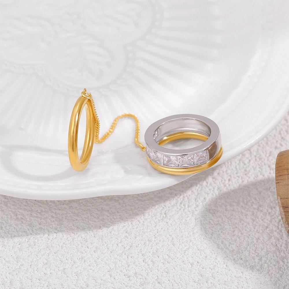 18K Gold Silver Stackable Finger Ring Zircon Tassel Metal Rings Chic Hip Hop Jewelry  for Women