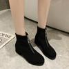 Осенние новые эластичные женские короткие сапоги на толстом каблуке с молнией спереди женские туфли с квадратным носком черные замшевые женские ботинки Femininas