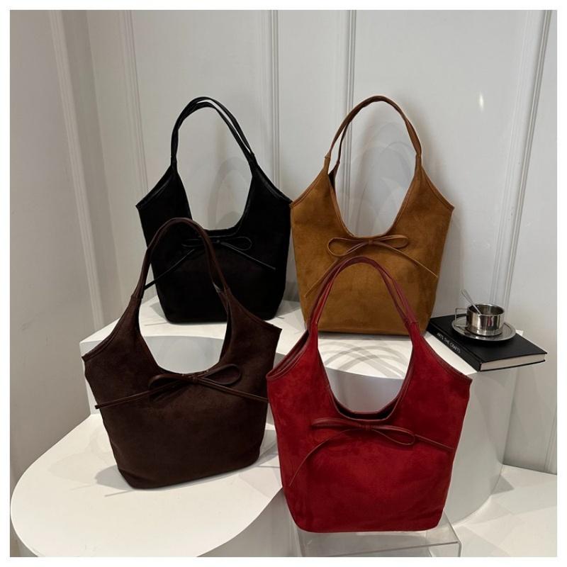 Fashion Bow Design Shoulder Bags for Women Vintage Faux Suede Ladies Commuter Underarm Tote Bag Female Large Capacity Handbags