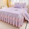 Кружевной комплект юбки и простыни для кровати в корейском стиле - 3 предмета, стеганый пылезащитный чехол для кровати с полной оборкой