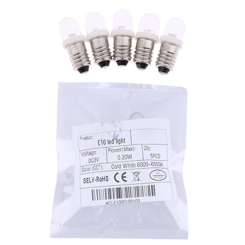 5Pcs Led E10 Dc3V 5V 6V 12V 24V Screw Bulb Warning Signal Bulb E10 Instrumentation Bulb Indicator White Auto Interior Light