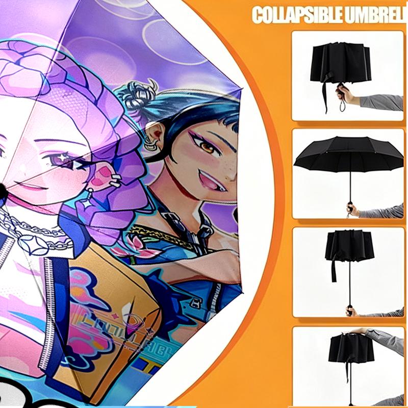 Custom Name Personalized KPop Demon Hunters Print Umbrella, Auto Open Close, 8‑Rib Sturdy Frame, Commute Camping Hiking Use, Birthday Gift