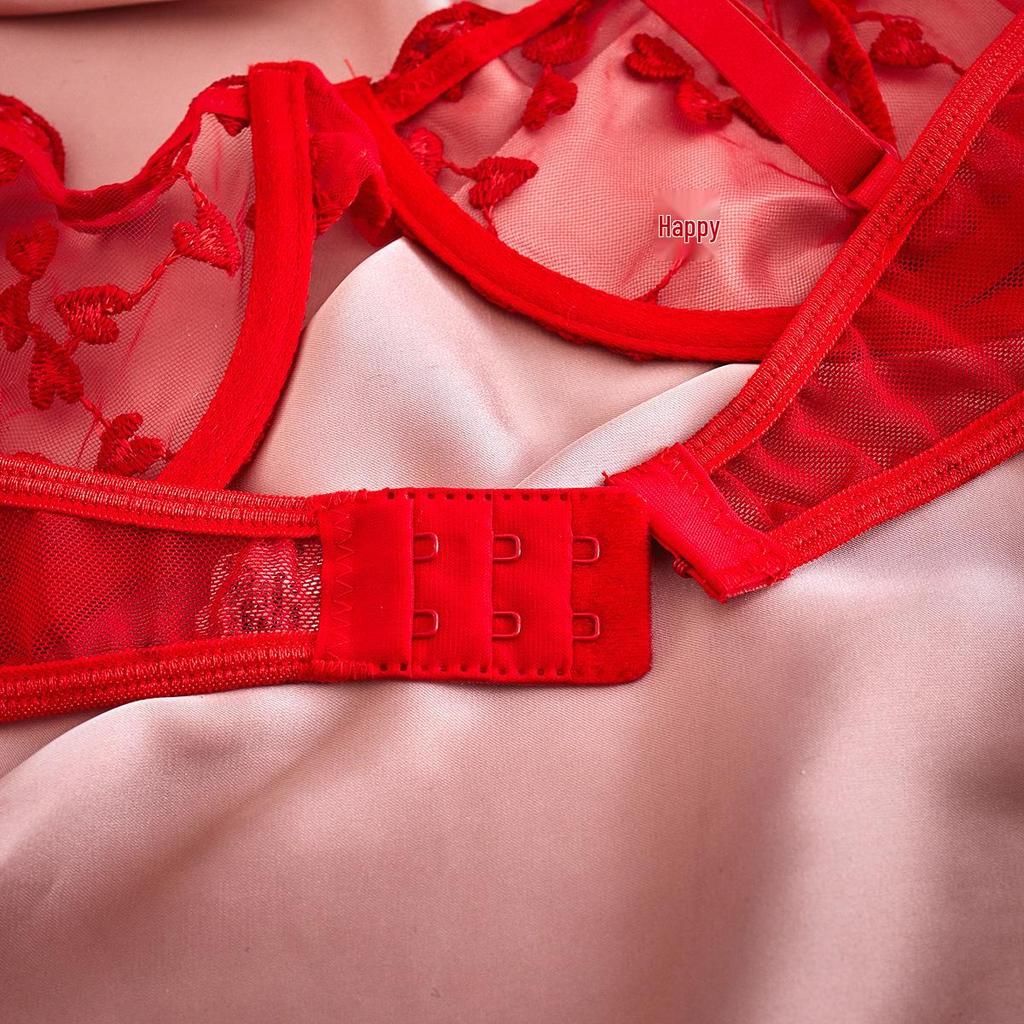 2021 Кружевной комплект нижнего белья с вышивкой в виде сердца на косточках для женщин