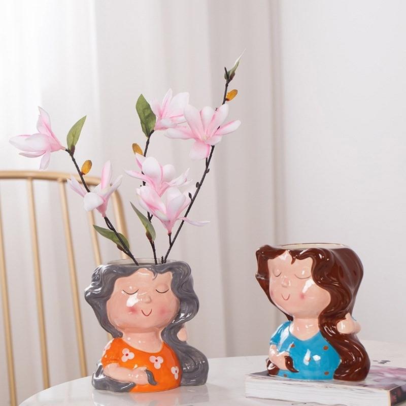 Succulent Plant Silicone Mold Sweetheart Girl Flower Pots Mould Practical Concrete and Gypsum Mould for Floral Planter