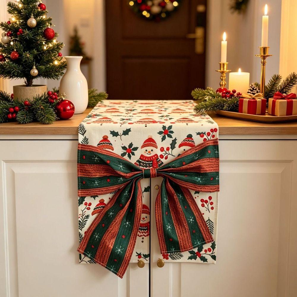 Golden Accents Christmas Table Runner Bows Accents Festive Table Decoration Christmas Dinner