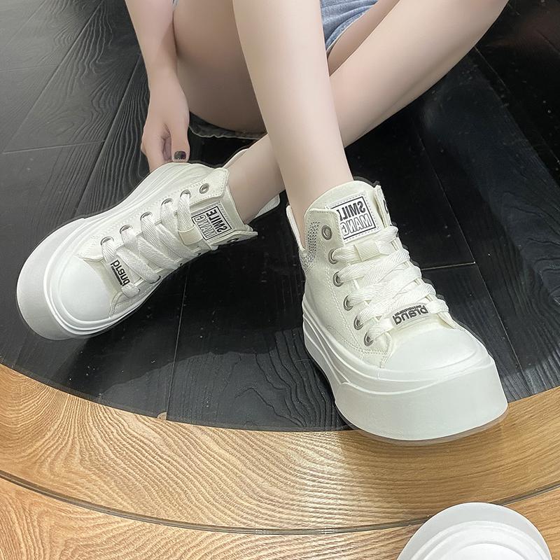 Женские парусиновые туфли с толстой подошвой, увеличивающие рост, высокие туфли, модные, прохладные, осенние, универсальные, с мягкой подошвой