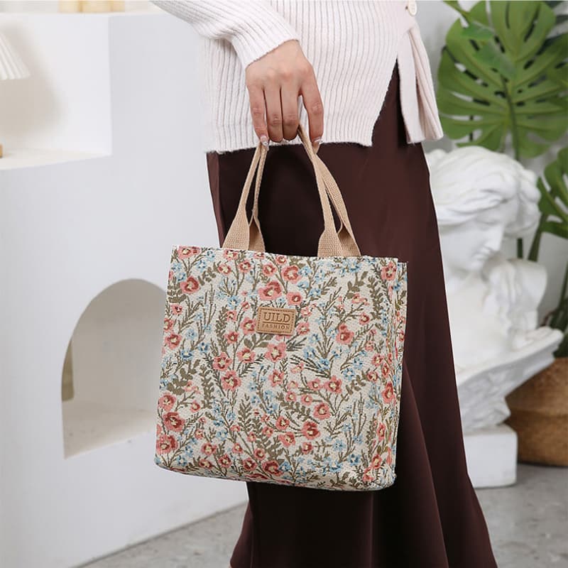 Винтажная холщовая сумка-тоут большой вместимости с цветочным узором