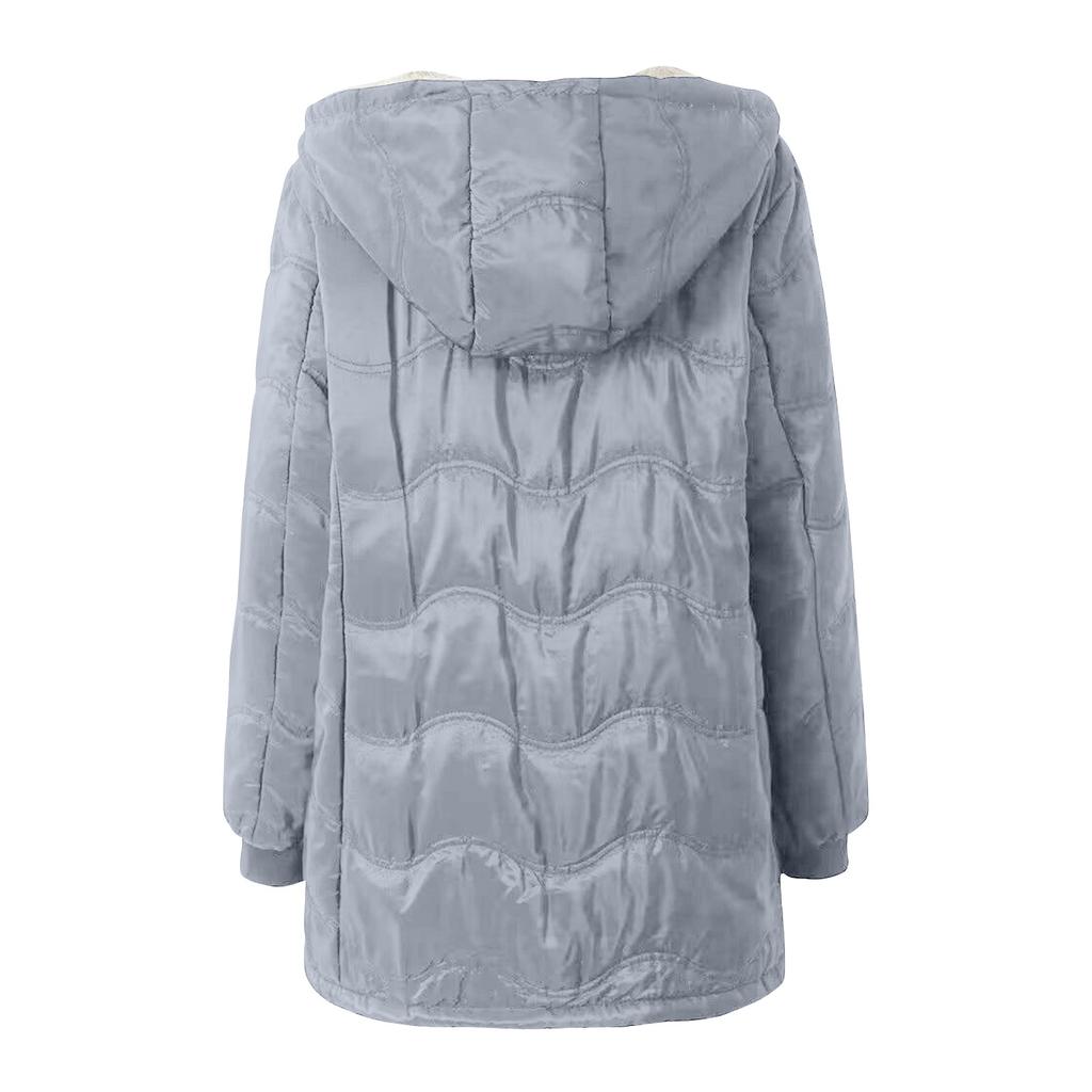 Women's Fashion and Leisure Geometric Wave Hooded Lamb's Wool Thickened Warm Cotton Coat Medium-length Jacket Cotton Clothing