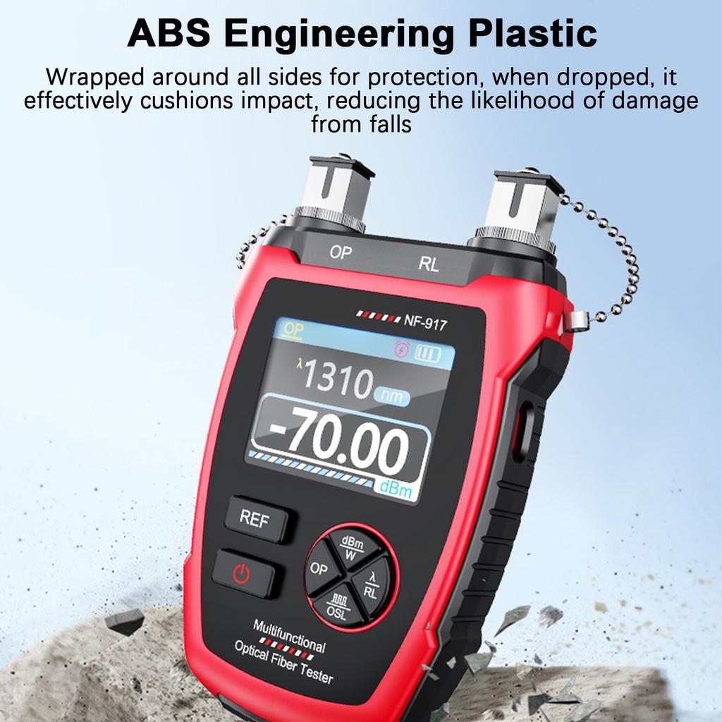 Optical Power Meter with Red Light, 10 Wavelengths, FC SC Connector, Fiber Optic Tester with LCD Screen Fiber