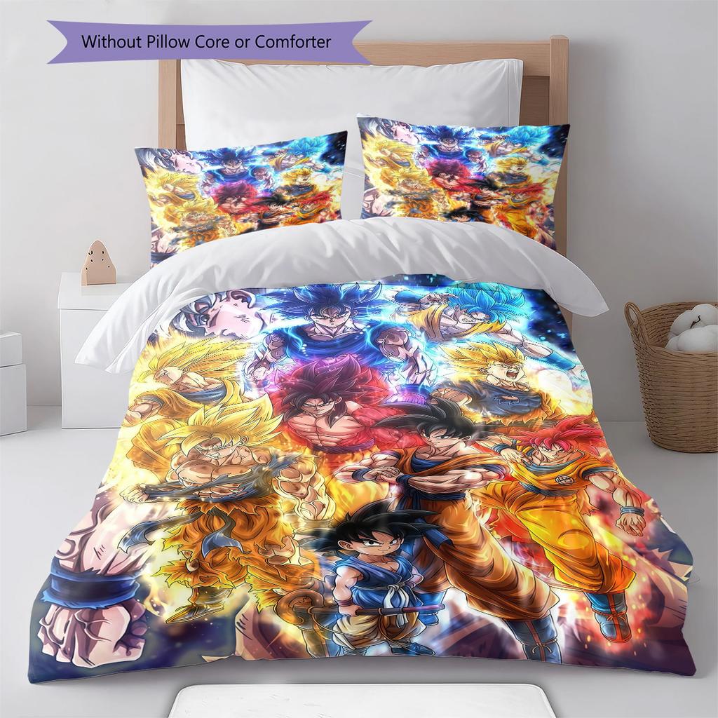 Dragon Ball Super Pattern Bedding Quilt Set Quilt Cover Pillowcase Home Birthday Gift(1 * duvet cover + 2 * pillowcase, without core)