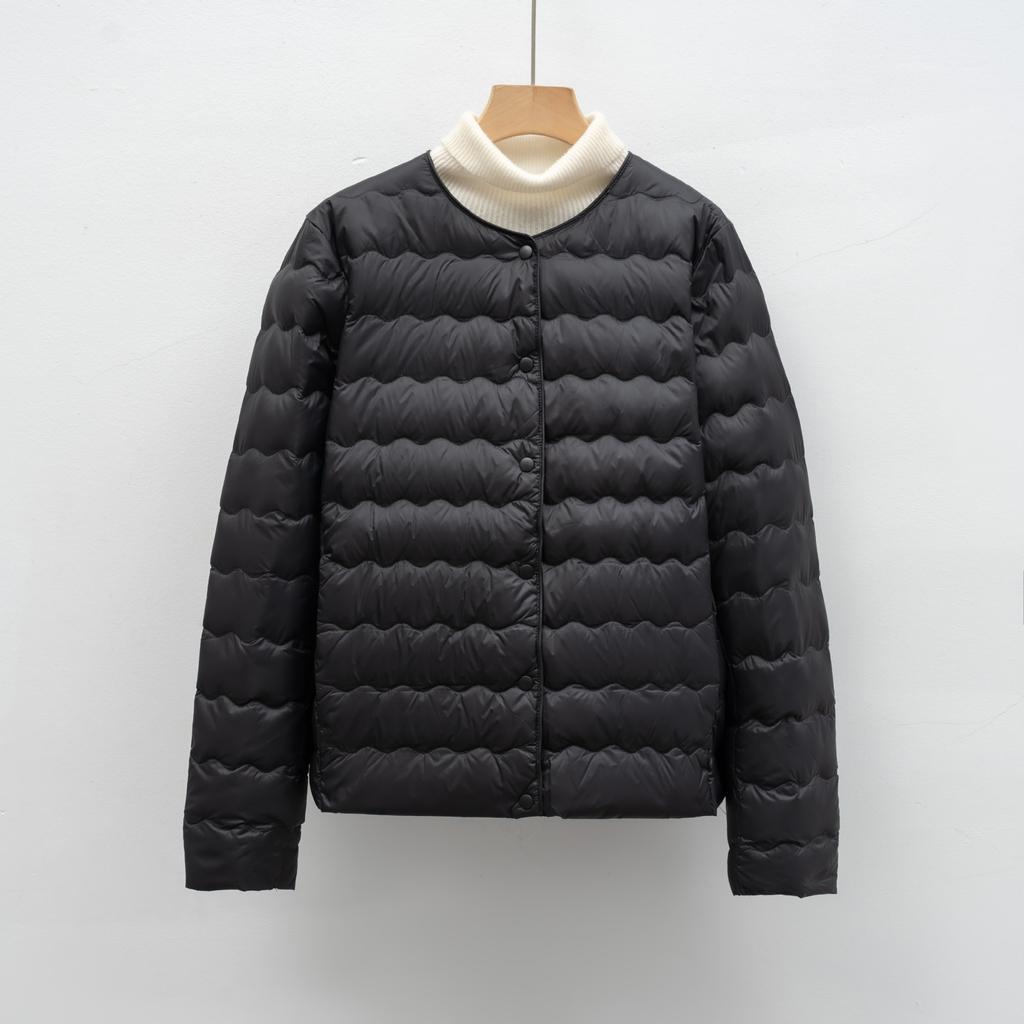 Пуховик New National Standard 90 Down Универсальный круглый вырез Простой волнистый узор Осенняя и зимняя куртка Пуховик женский