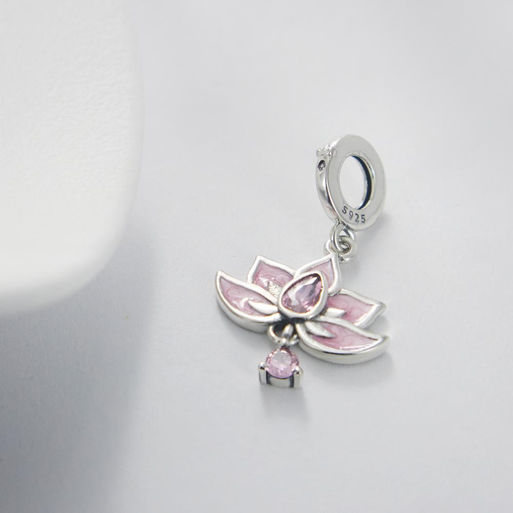 New Original Flower Pendant 925 Silver Rose charm Fit bracelet diy For Women Elegant bead Daily Wear Fine gift