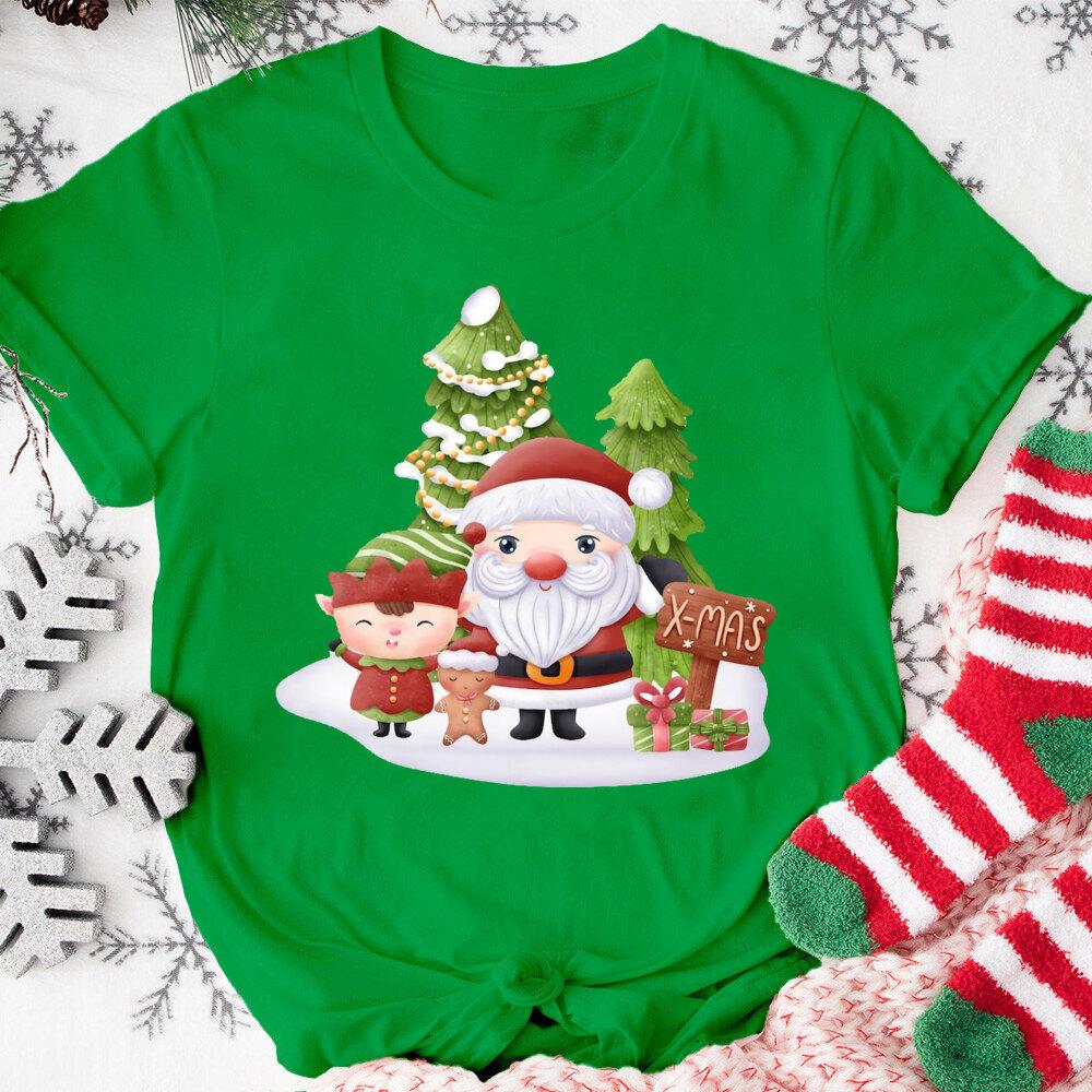 Merry Christmas Santa Claus Shirt Cute Christmas Tshirt Unisexs Xmas Short Sleeve Shirts Holiday Clothes