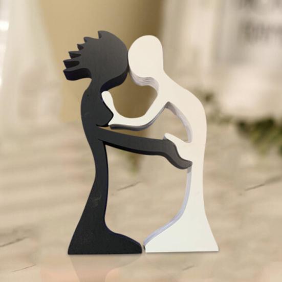 Abstract Couple Wood Ornament Man Woman Silhouette Statue Harmony Between Couple Desk