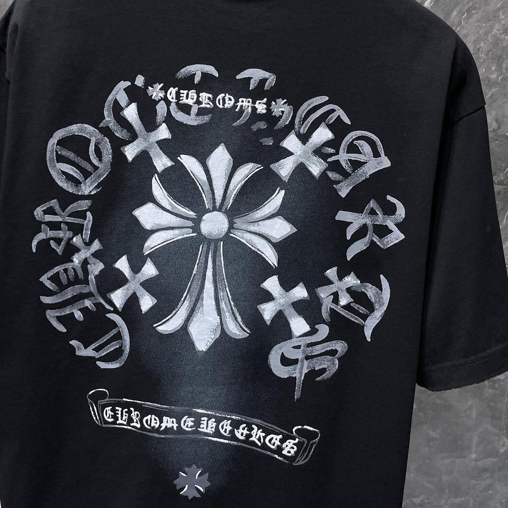 8931 CHROME HEARTS Лето 2026 Новая Высококачественная Хлопковая Круглый Вырез Свободная Большого Размера Мужская и Женская Футболка Футболка для Пары